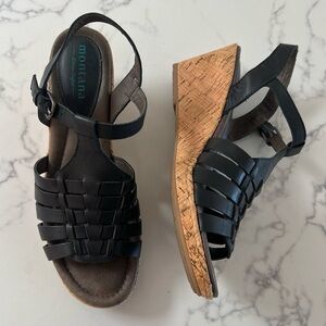 Montana Cascade Leather Cork Wedge Sandals - Size 11